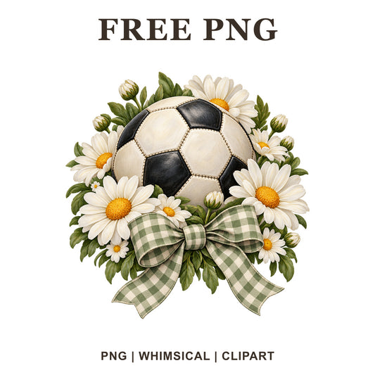 Whimsical Daisy Gingham Soccer Ball Clipart PNG