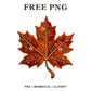 Whimsical Embroidered Rust Maple Fall Leaf Clipart PNG