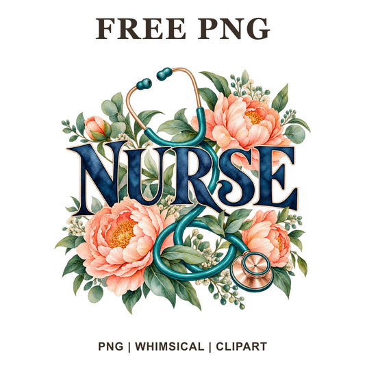 Whimsical Floral Stethoscope Nurse Clipart PNG