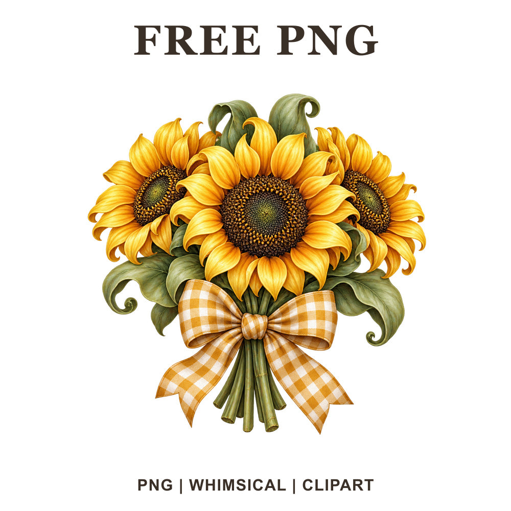 Whimsical Gingham Bouquet Sunflower Clipart PNG
