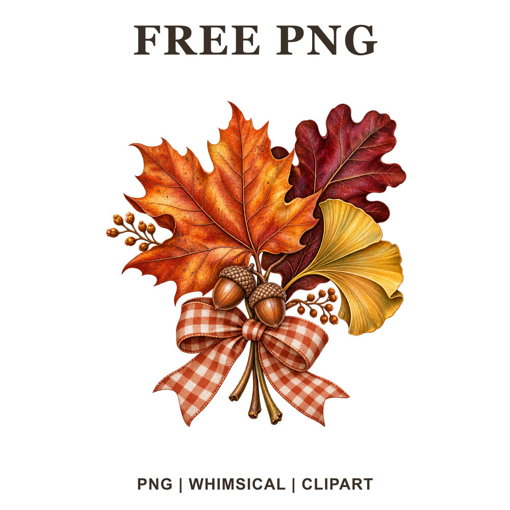 Whimsical Harvest Ribbon Bouquet Fall Leaves Clipart PNG