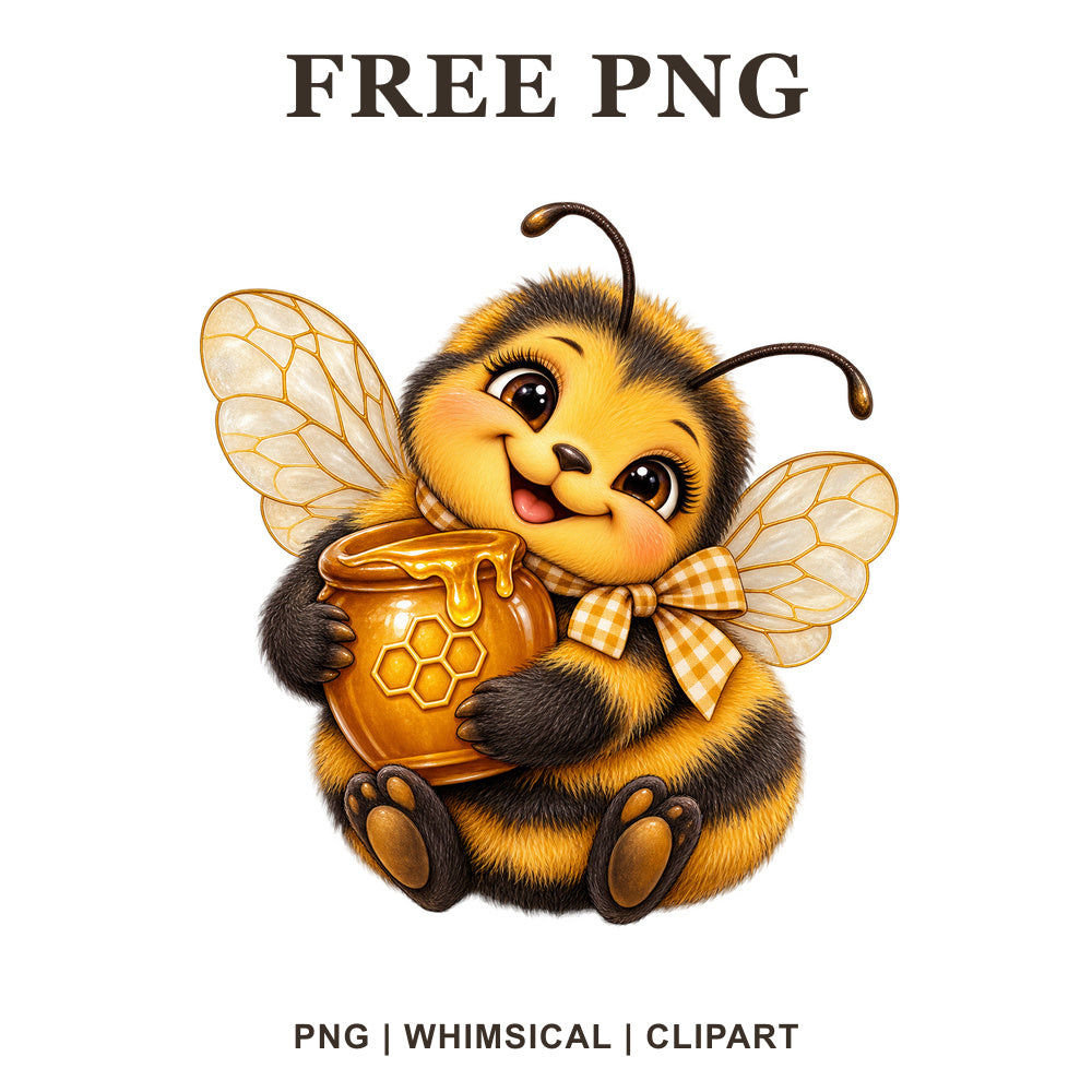 Whimsical Honey Pot Bee Clipart PNG