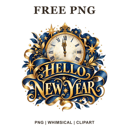 Whimsical Midnight Clock New Year Clipart PNG
