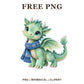 Whimsical Mint Snow Dragon Green Creature Clipart PNG