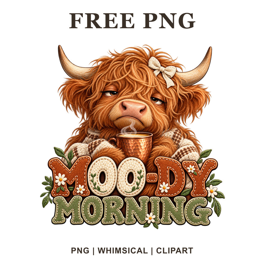 Whimsical Moo Dy Morning Cow Clipart PNG