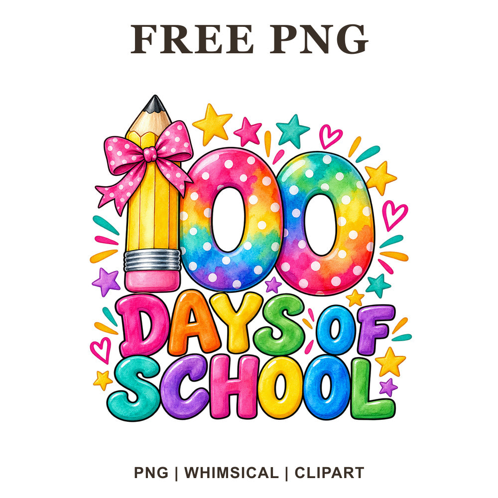 Whimsical Pencil Celebration 100 Days Of School Clipart PNG