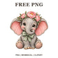 Whimsical Pink Peony Elephant Clipart PNG-8SVG