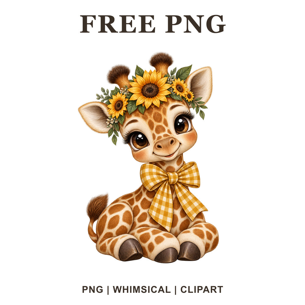 Whimsical Sunflower Crown Giraffe Clipart PNG-8SVG