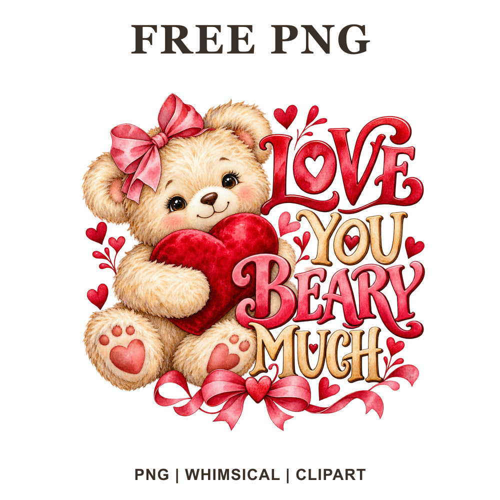 Whimsical Teddy Heart Valentine Clipart PNG