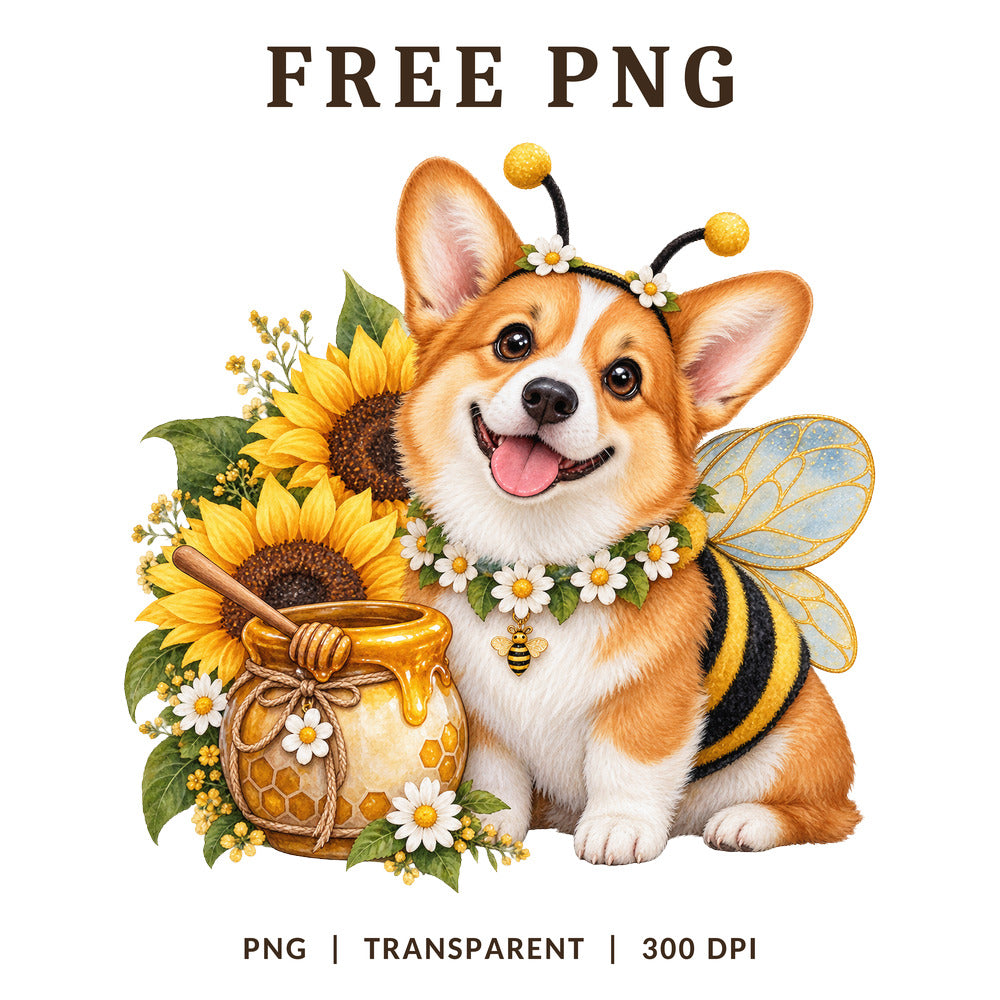 Corgi Bee Costume Sunflower Honey Jar PNG-8SVG