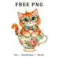 Ginger Kitten Glasses Teacup Watercolor PNG-8SVG