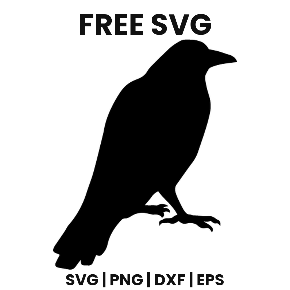 Hunched Crow SVG Free – Perched Blackbird Silhouette Cut File