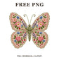 Whimsical Embroidered Cottage Butterfly Clipart PNG