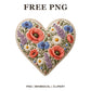 Whimsical Embroidered Wildflowers Heart Clipart PNG
