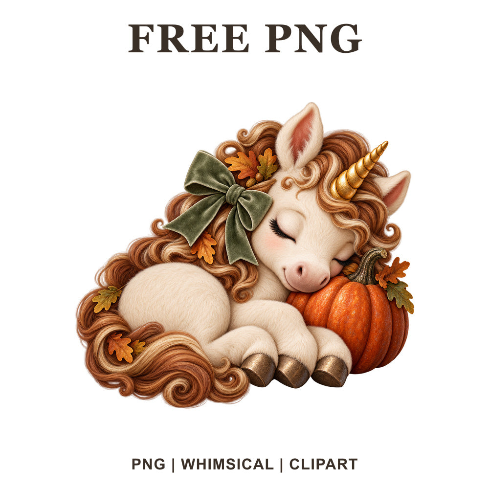 Whimsical Autumn Pumpkin Dream Unicorn Clipart PNG