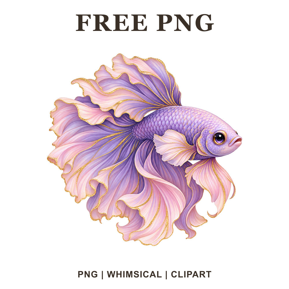 Whimsical Betta Lavender Fish Clipart PNG