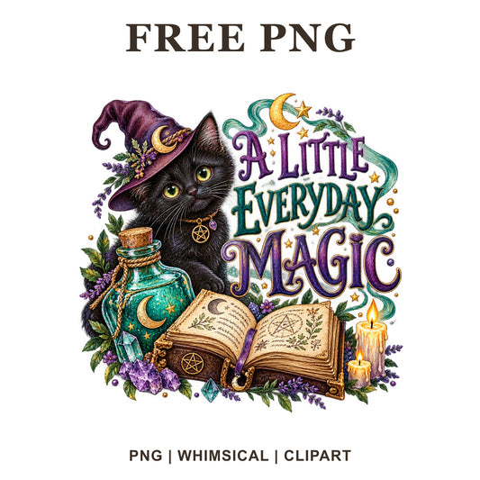 Whimsical Black Cat Potion Witch Clipart PNG