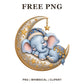 Whimsical Blue Moon Elephant Clipart PNG-8SVG