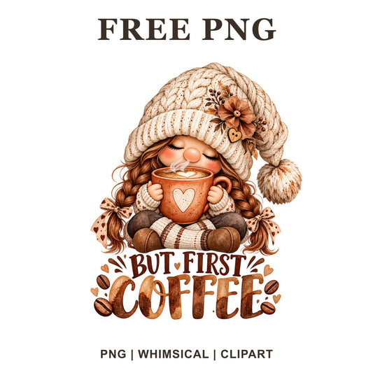 Whimsical Coffee Cozy Morning Gnome Clipart PNG