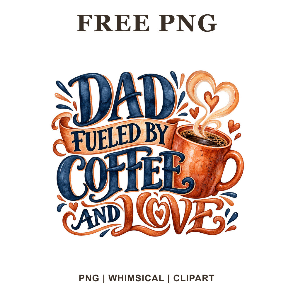 Whimsical Dad Coffee Dad Clipart PNG