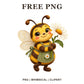 Whimsical Daisy Gardener Bee Clipart PNG