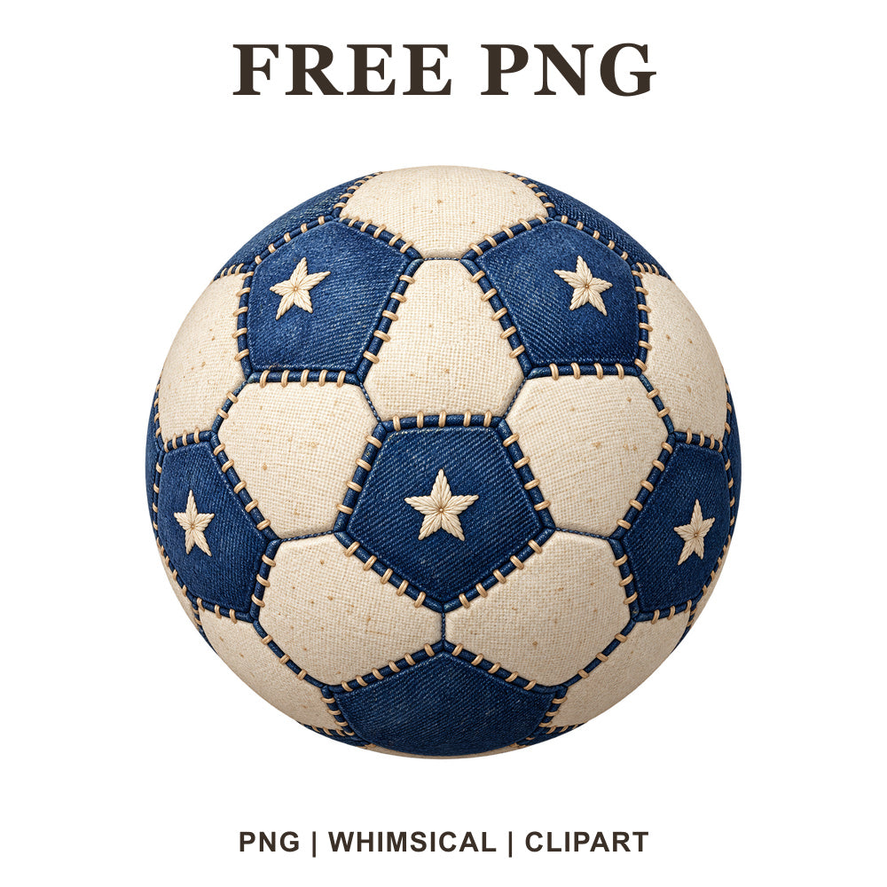 Whimsical Denim Patchwork Soccer Ball Clipart PNG