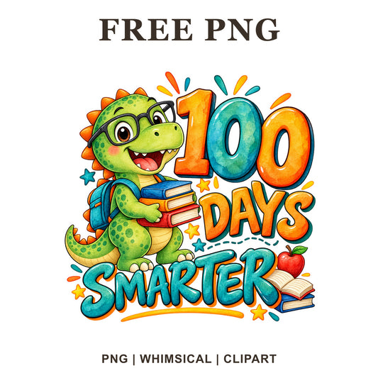 Whimsical Dinosaur Smarter 100 Days Of School Clipart PNG