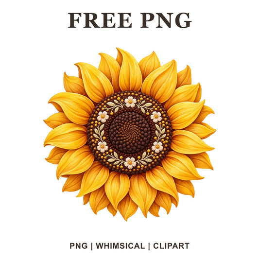 Whimsical Embroidered Bloom Sunflower Clipart PNG