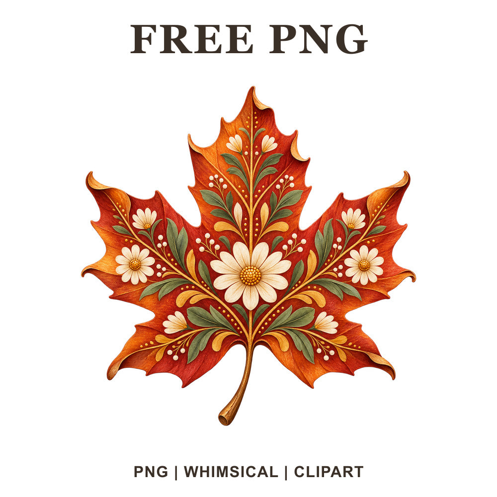 Whimsical Folk Maple Fall Leaves Clipart PNG