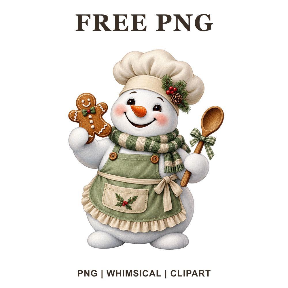 Whimsical Gingerbread Baker Snowman Clipart PNG