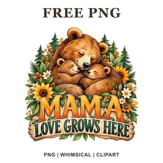 Whimsical Mama Bear Mama Clipart PNG