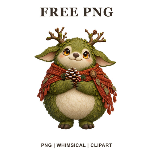 Whimsical Moss Antler Sprite Green Creature Clipart PNG