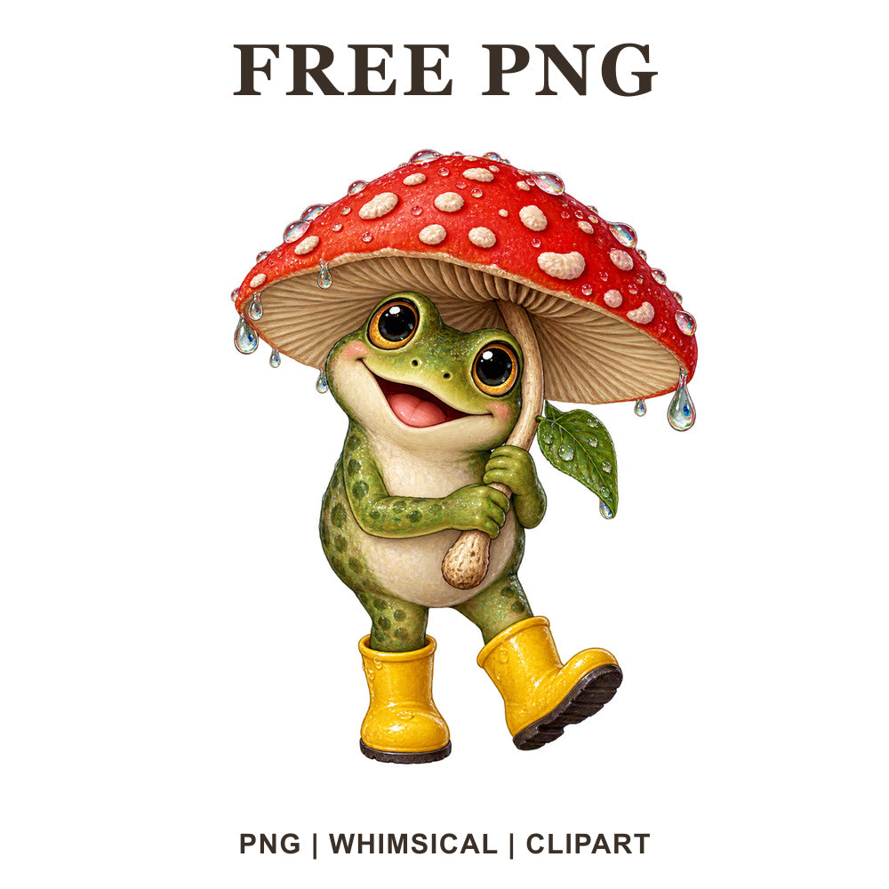 Whimsical Mushroom Umbrella Frog Clipart PNG-8SVG