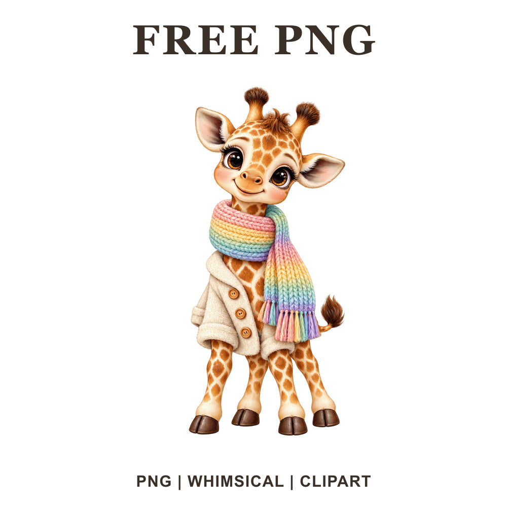 Whimsical Rainbow Scarf Giraffe Clipart PNG-8SVG