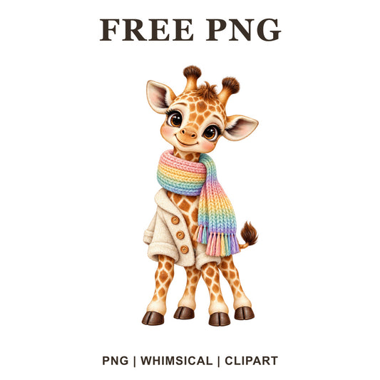 Whimsical Rainbow Scarf Giraffe Clipart PNG-8SVG
