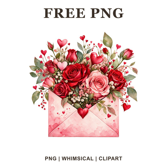 Whimsical Rose Envelope Valentine Clipart PNG