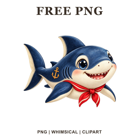 Whimsical Sailor Bow Shark Clipart PNG