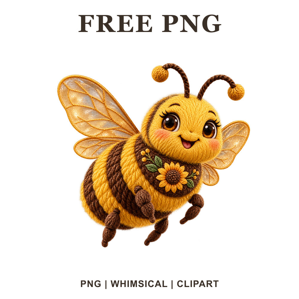 Whimsical Sunflower Honey Bee Clipart PNG