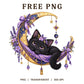 Black Cat Crescent Moon Lavender Watercolor PNG-8SVG