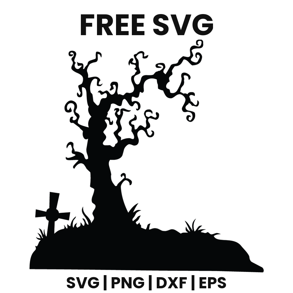 Graveyard Tree SVG Free – Spooky Tree With Crosses Cut File