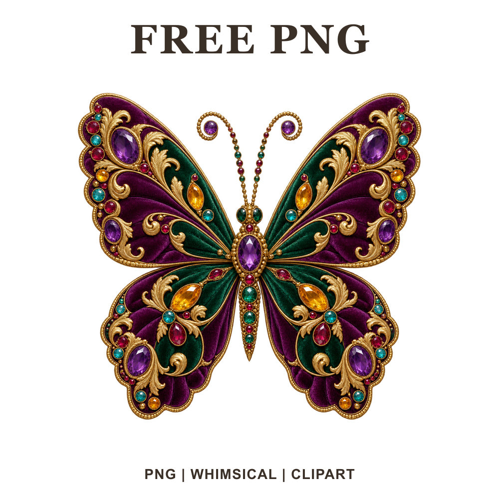 Whimsical Velvet Jewel Butterfly Clipart PNG