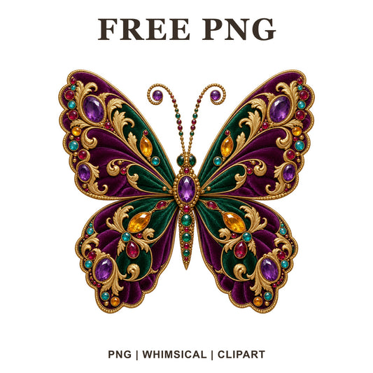 Whimsical Velvet Jewel Butterfly Clipart PNG