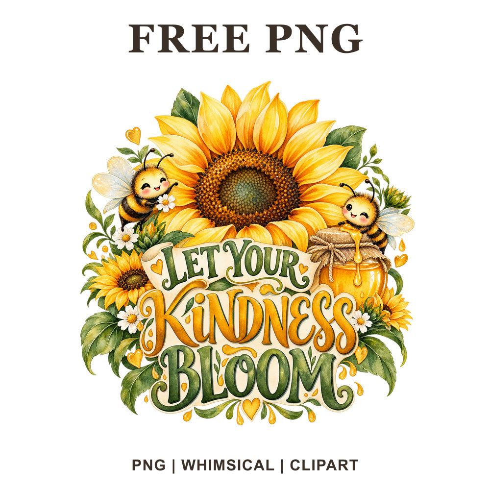 Whimsical Bee Sunflower Clipart PNG