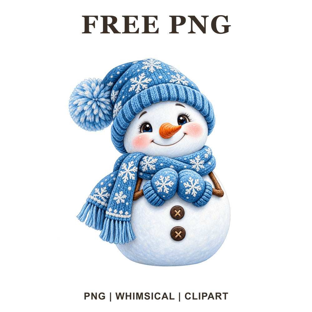 Whimsical Blue Snowflake Snowman Clipart PNG