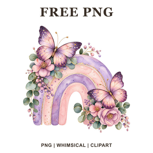 Whimsical Butterfly Rainbow Clipart PNG