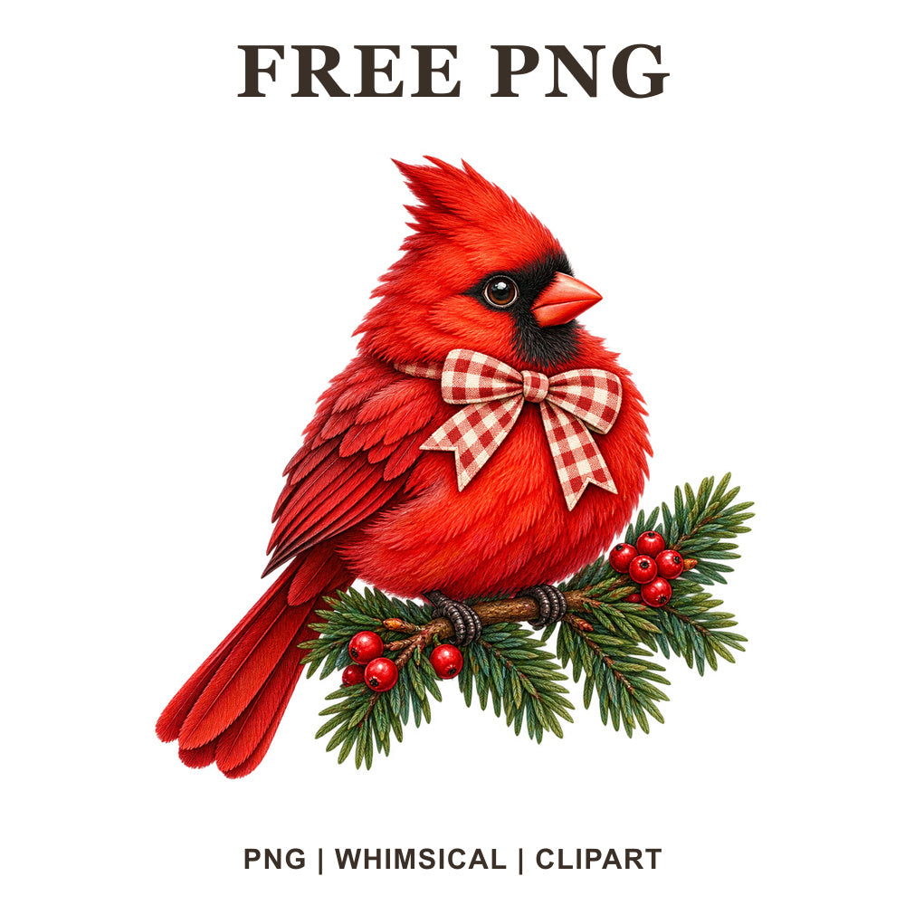 Whimsical Cardinal Berry Bird Clipart PNG