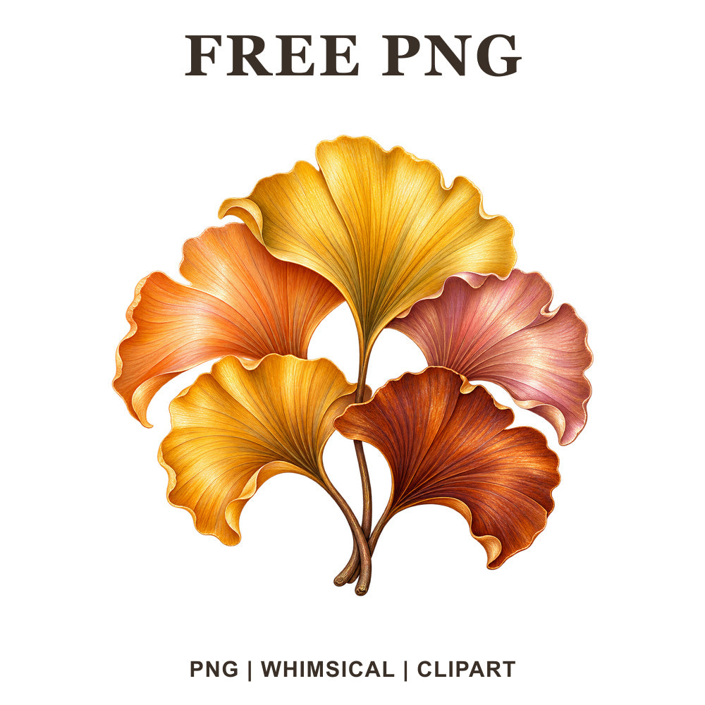 Whimsical Ginkgo Fan Spray Fall Leaves Clipart PNG