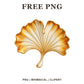 Whimsical Gold Porcelain Ginkgo Fall Leaf Clipart PNG