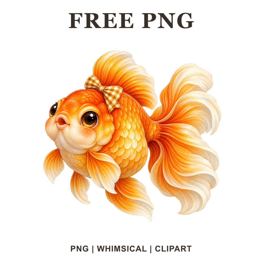 Whimsical Goldfish Gingham Fish Clipart PNG
