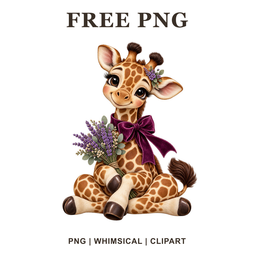 Whimsical Lavender Bouquet Giraffe Clipart PNG-8SVG